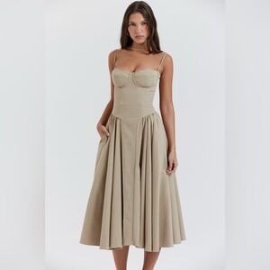 House of CB Samaria Dress in Taupe - Size S with Regular Cups (NWT, never worn)